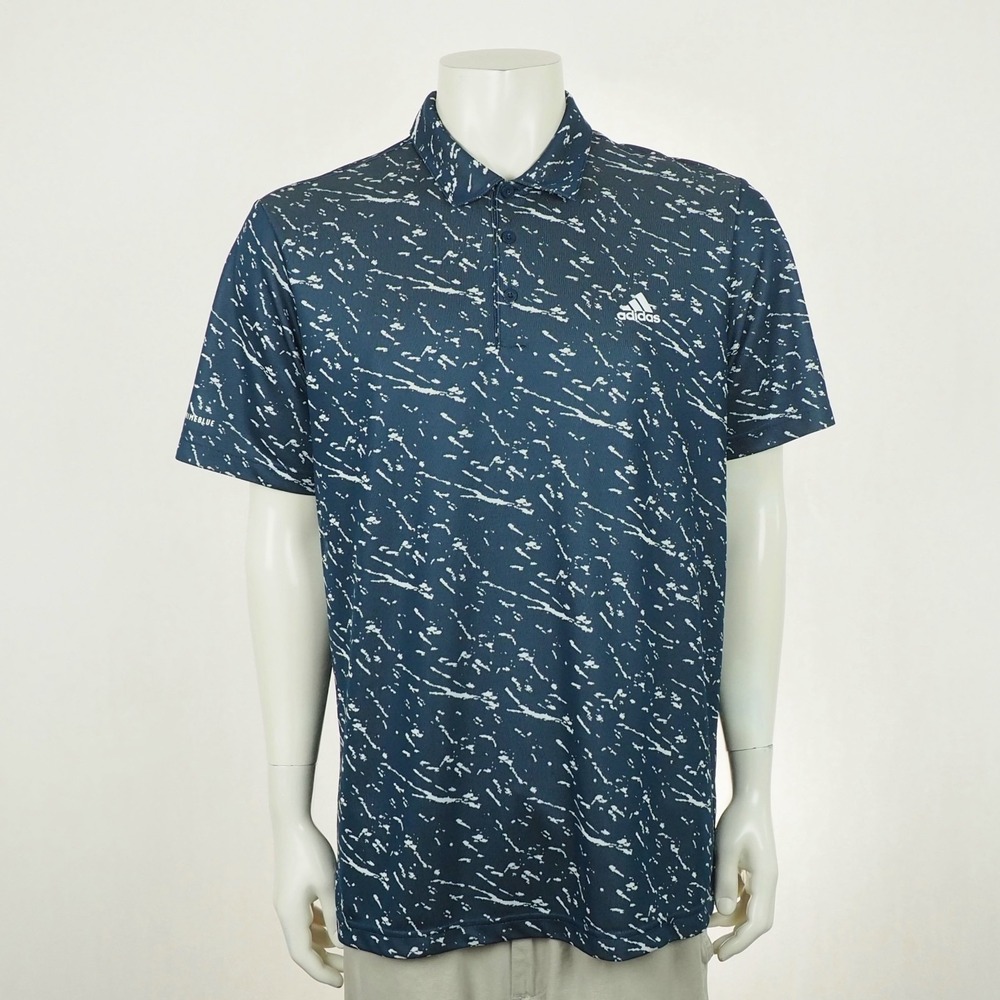Adidas Golf PrimeBlue Polo Shirt Mens Sz XL Blue Paint Splatter AOP Performance